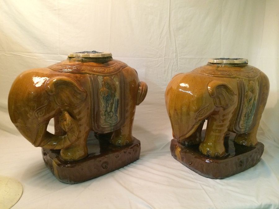 Pair of Large Ceramic Oriental Elephants [Photo 1]