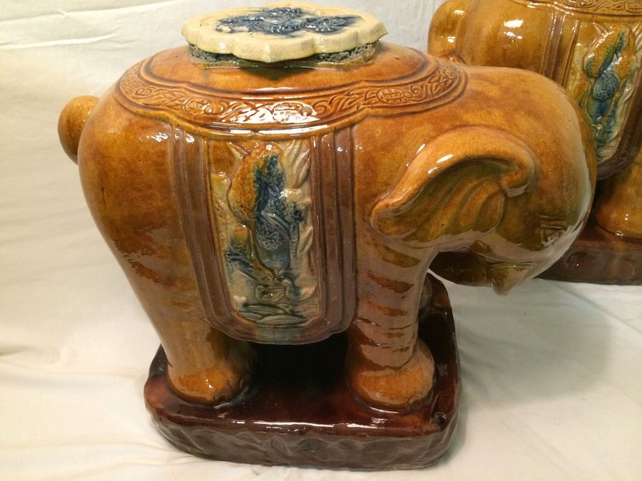 Pair of Large Ceramic Oriental Elephants [Photo 7]