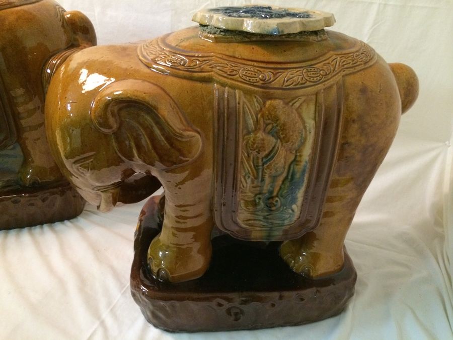 Pair of Large Ceramic Oriental Elephants [Photo 3]