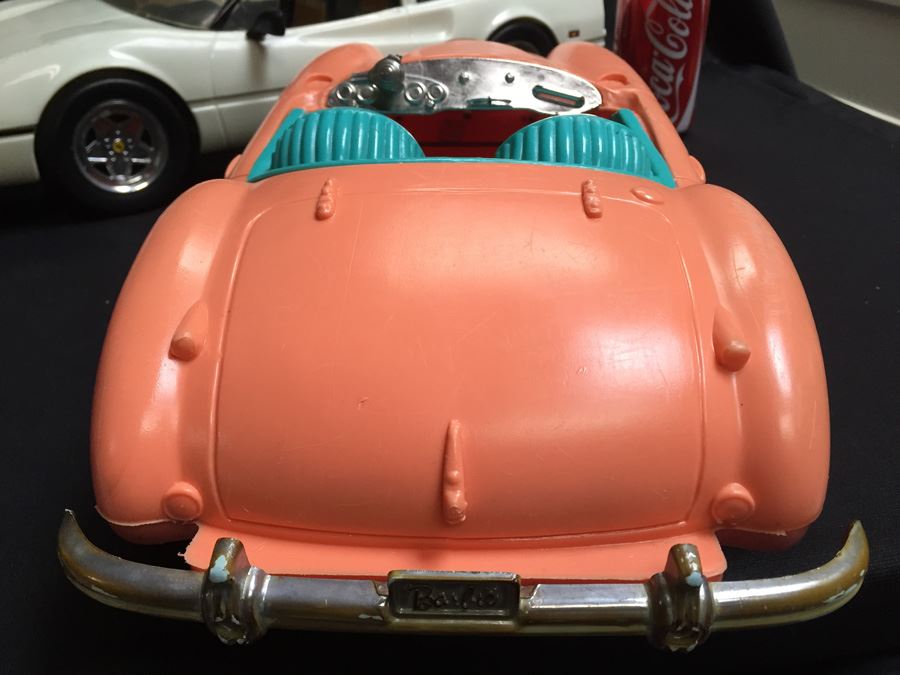 Vintage Pink Barbie Car Austin Healey (Steering Wheel Needs Repair) And 22' White Ferrari Car [Photo 3]