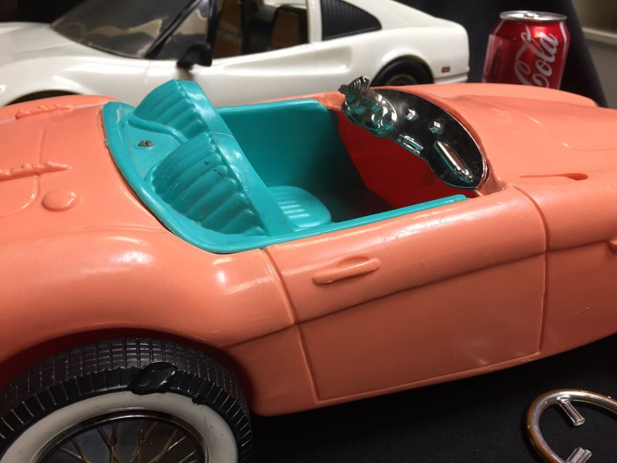 Vintage Pink Barbie Car Austin Healey (Steering Wheel Needs Repair) And 22' White Ferrari Car [Photo 8]