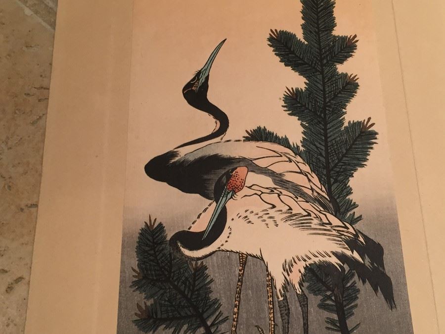 Hokusai Japanese Woodblock Print Titled 'Cranes At Sunrise' [Photo 4]