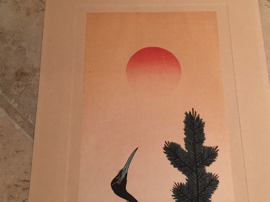 Hokusai Japanese Woodblock Print Titled 'Cranes At Sunrise' [Photo 5]