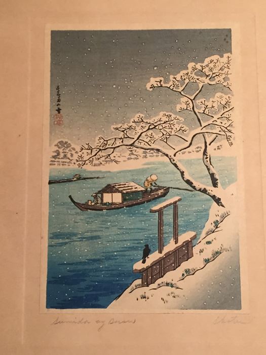 Shotei Japanese Woodblock Titled 'Sumida By Snow'