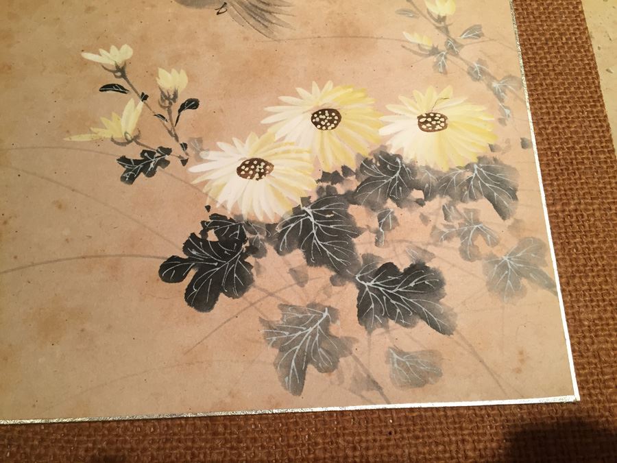 Original Signed Asian Watercolor Of Bird And Flowers [Photo 4]