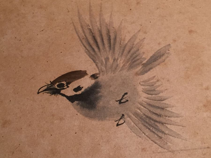 Original Signed Asian Watercolor Of Bird And Flowers [Photo 6]