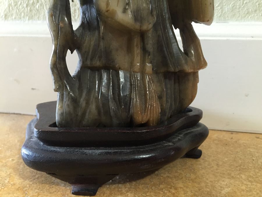 Finely Hand Carved Stone Statue On Custom Wood Base Measuring 12.5' Tall By 4.5' Wide [Photo 8]