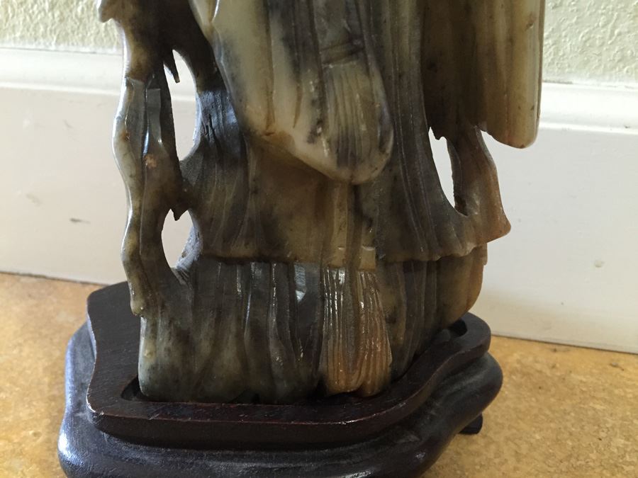 Finely Hand Carved Stone Statue On Custom Wood Base Measuring 12.5' Tall By 4.5' Wide [Photo 7]