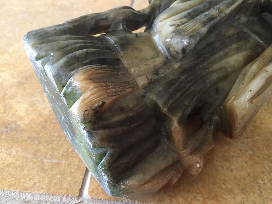 Finely Hand Carved Stone Statue On Custom Wood Base Measuring 12.5' Tall By 4.5' Wide [Photo 27]