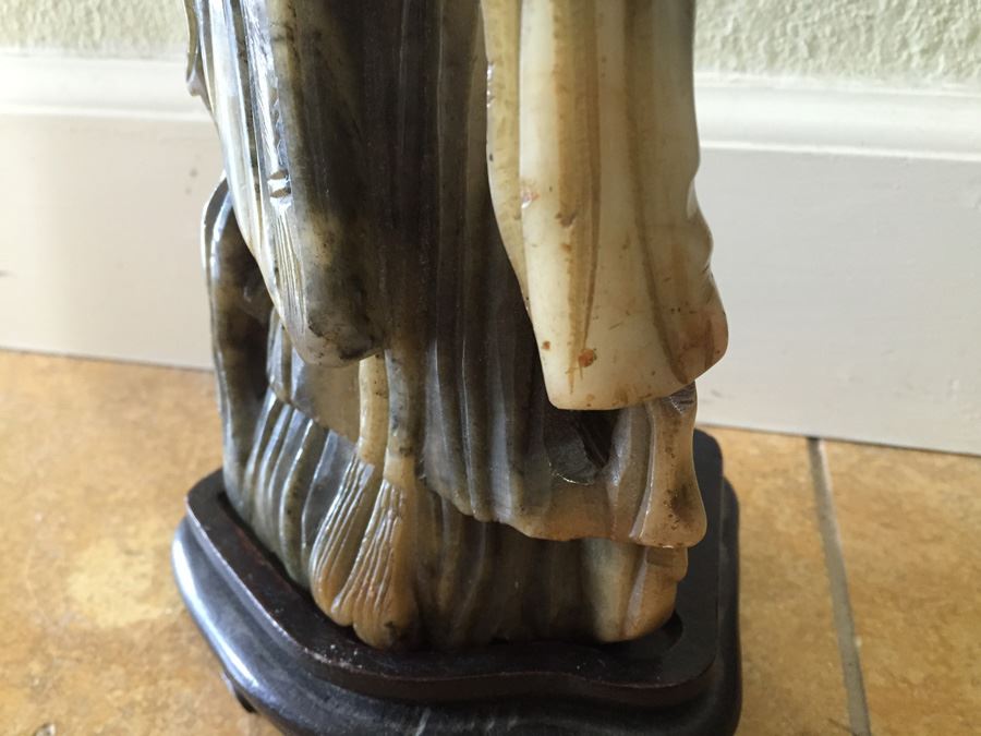 Finely Hand Carved Stone Statue On Custom Wood Base Measuring 12.5' Tall By 4.5' Wide [Photo 24]