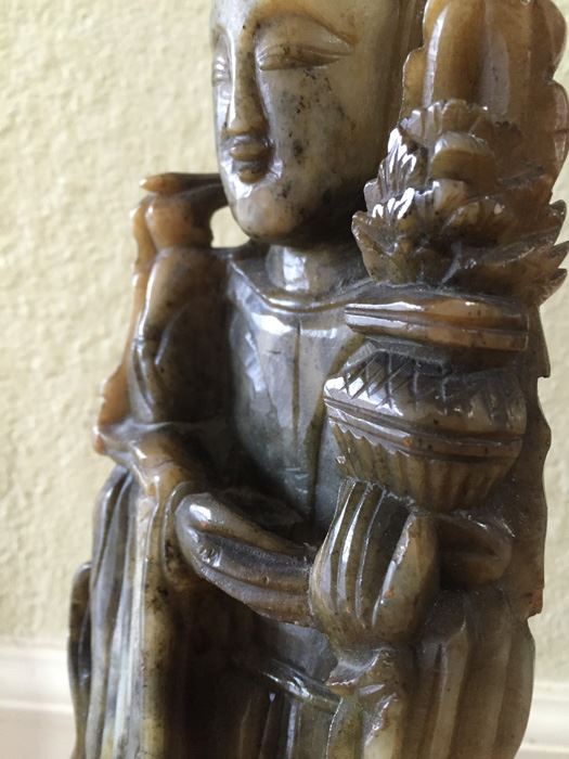 Finely Hand Carved Stone Statue On Custom Wood Base Measuring 12.5' Tall By 4.5' Wide [Photo 11]