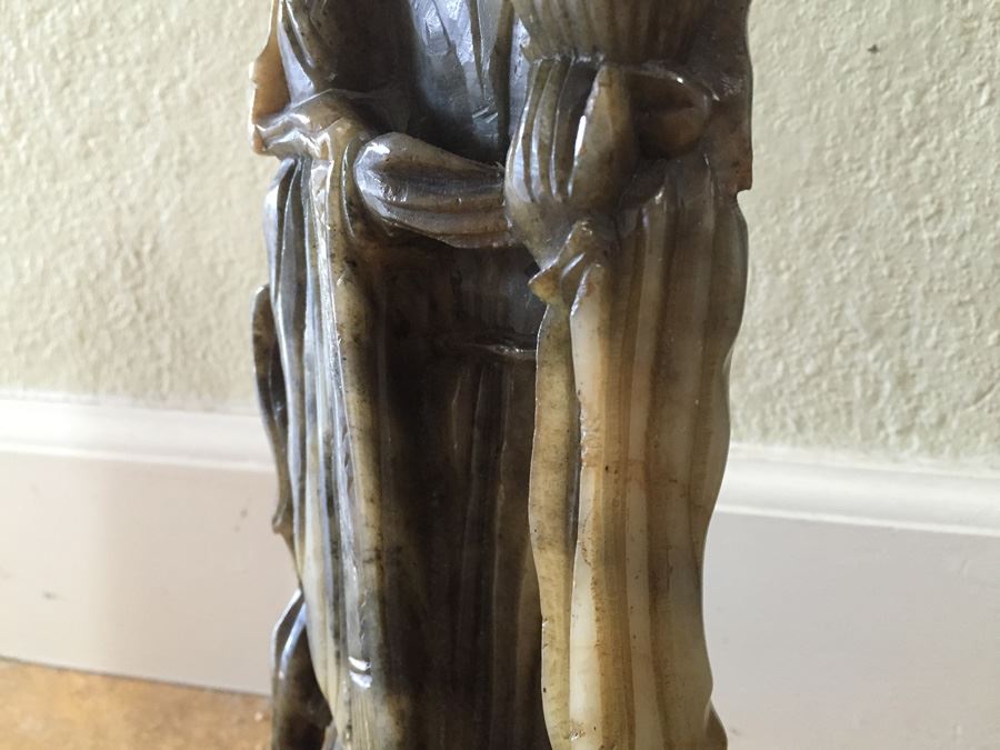 Finely Hand Carved Stone Statue On Custom Wood Base Measuring 12.5' Tall By 4.5' Wide [Photo 23]