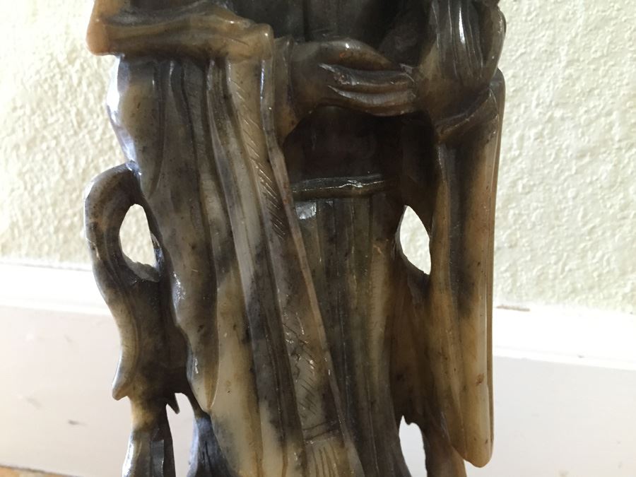 Finely Hand Carved Stone Statue On Custom Wood Base Measuring 12.5' Tall By 4.5' Wide [Photo 6]