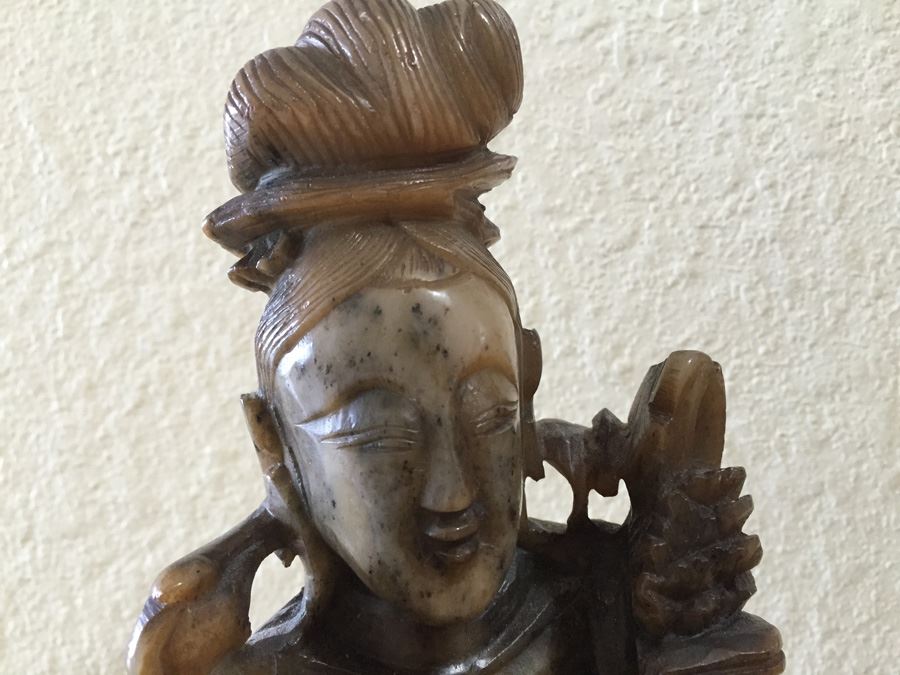 Finely Hand Carved Stone Statue On Custom Wood Base Measuring 12.5' Tall By 4.5' Wide [Photo 4]