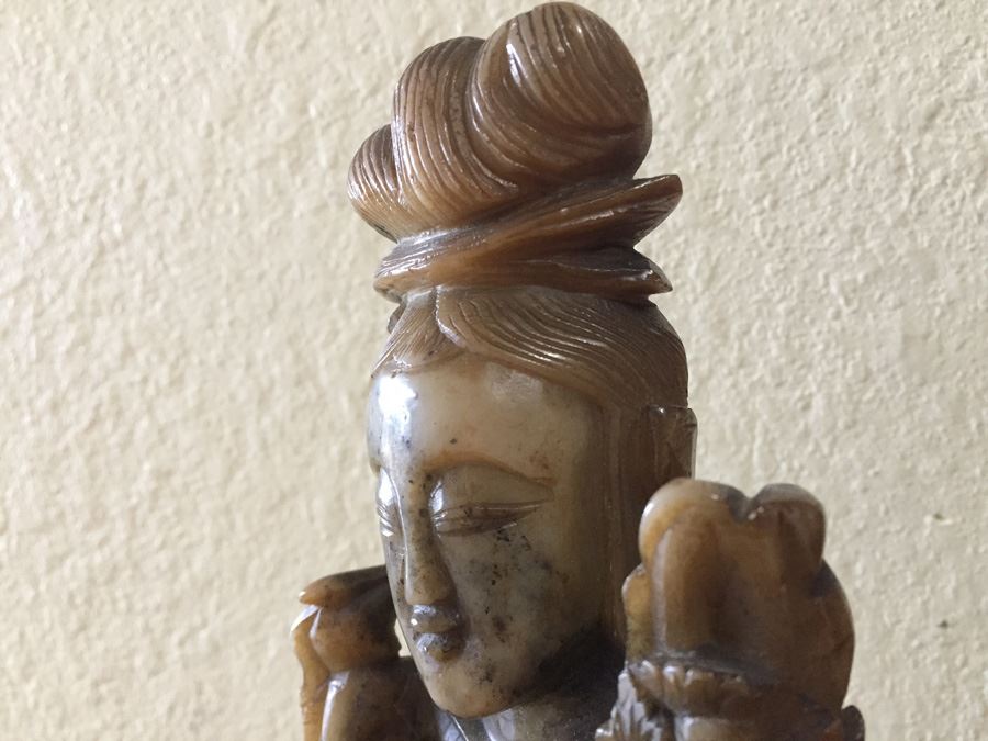 Finely Hand Carved Stone Statue On Custom Wood Base Measuring 12.5' Tall By 4.5' Wide [Photo 20]