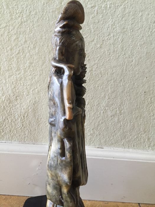 Finely Hand Carved Stone Statue On Custom Wood Base Measuring 12.5' Tall By 4.5' Wide [Photo 14]