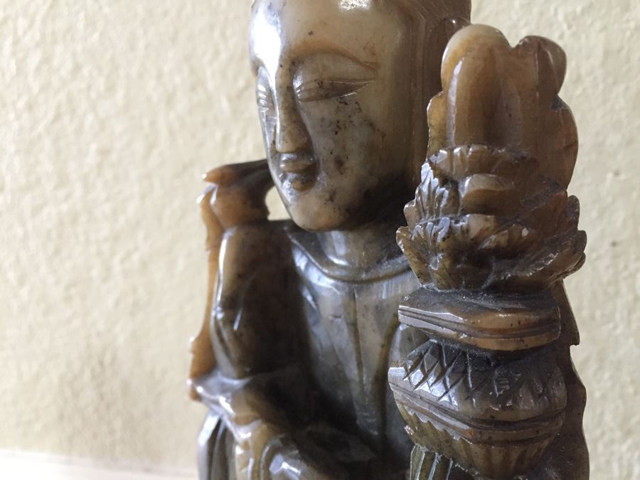 Finely Hand Carved Stone Statue On Custom Wood Base Measuring 12.5' Tall By 4.5' Wide [Photo 21]