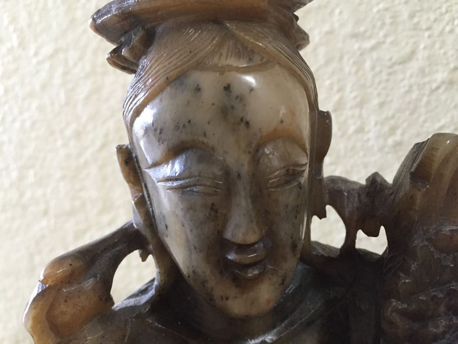 Finely Hand Carved Stone Statue On Custom Wood Base Measuring 12.5' Tall By 4.5' Wide [Photo 2]