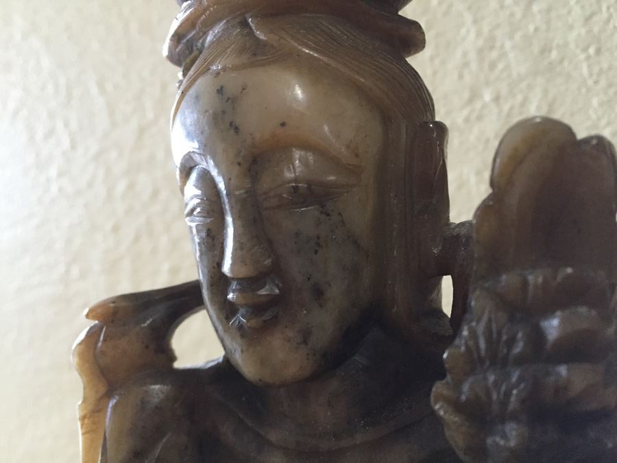 Finely Hand Carved Stone Statue On Custom Wood Base Measuring 12.5' Tall By 4.5' Wide [Photo 19]