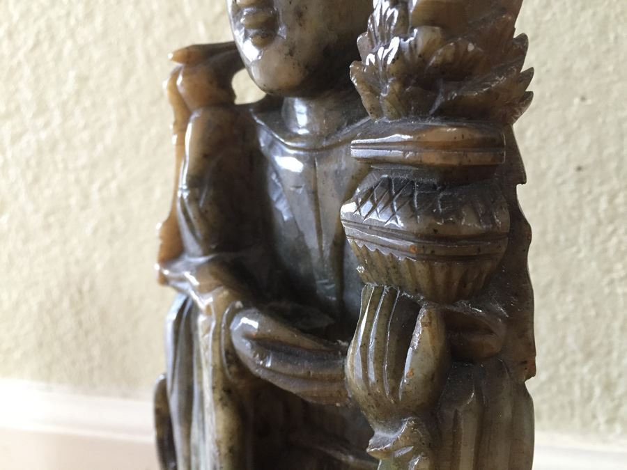 Finely Hand Carved Stone Statue On Custom Wood Base Measuring 12.5' Tall By 4.5' Wide [Photo 22]