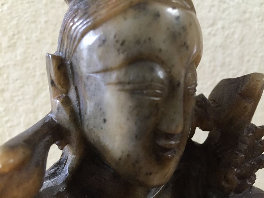 Finely Hand Carved Stone Statue On Custom Wood Base Measuring 12.5' Tall By 4.5' Wide [Photo 9]