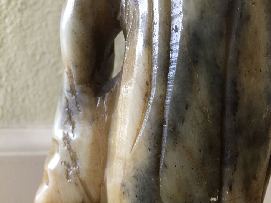 Finely Hand Carved Stone Statue On Custom Wood Base Measuring 12.5' Tall By 4.5' Wide [Photo 13]