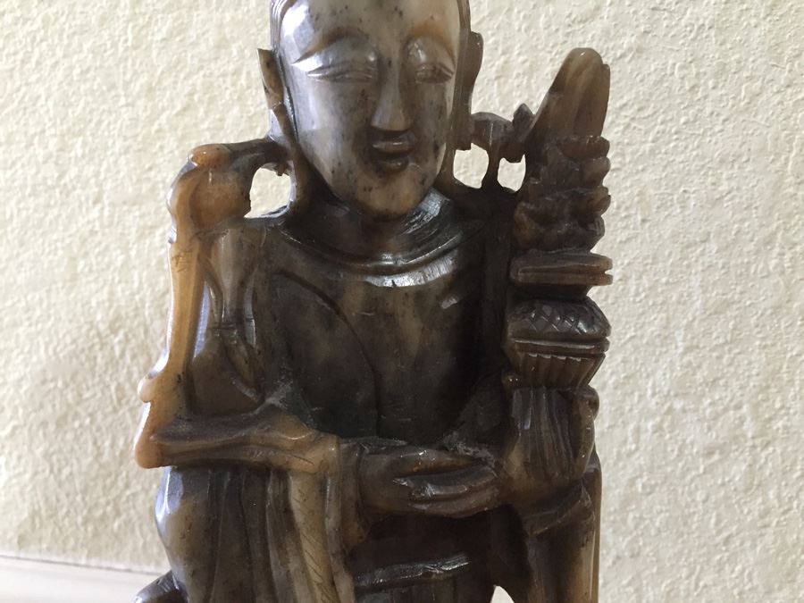 Finely Hand Carved Stone Statue On Custom Wood Base Measuring 12.5' Tall By 4.5' Wide [Photo 5]