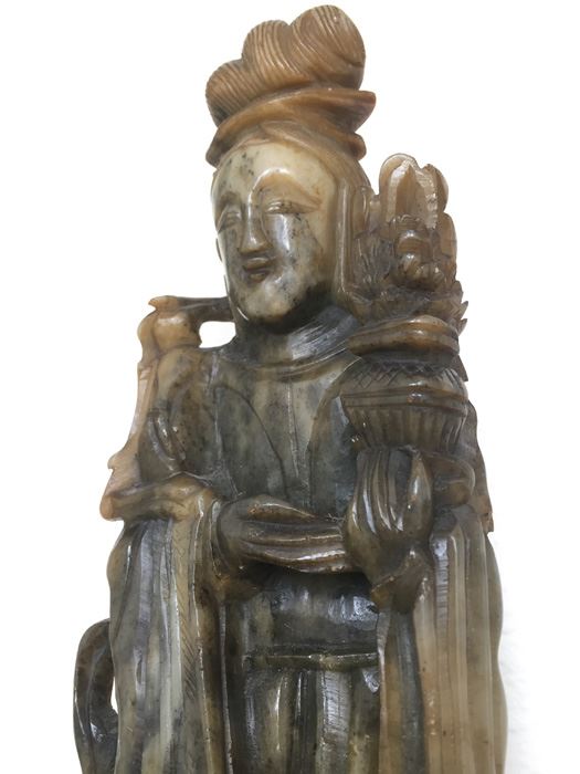 Finely Hand Carved Stone Statue On Custom Wood Base Measuring 12.5' Tall By 4.5' Wide [Photo 29]