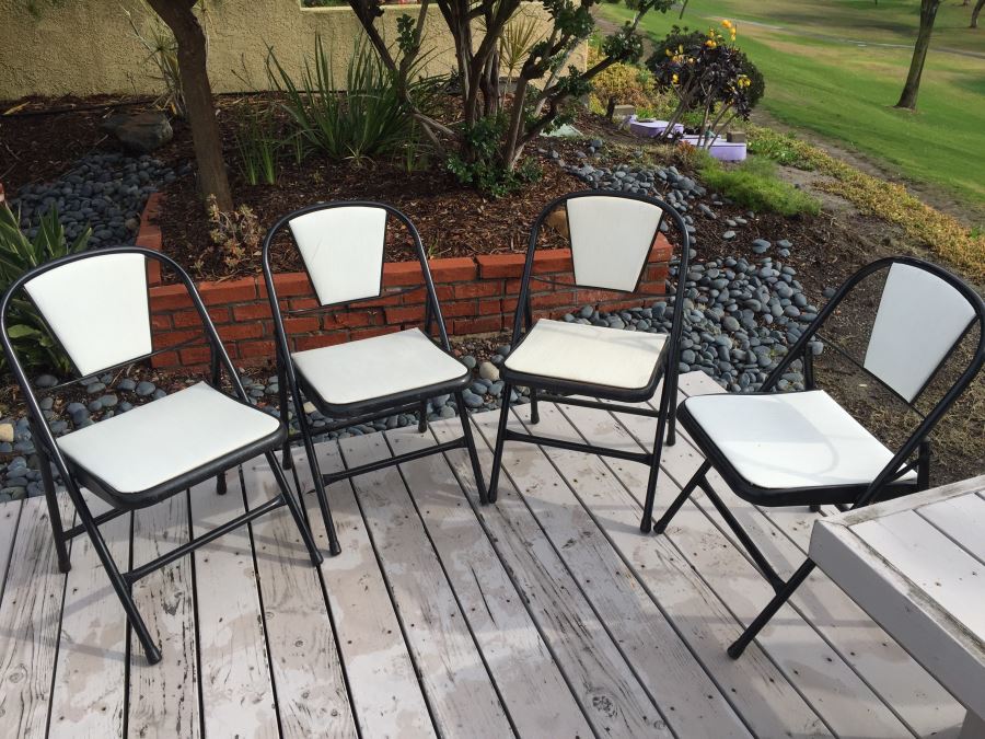 (4) Mid-Century Modern Black And White Metal Folding Chairs By Durham