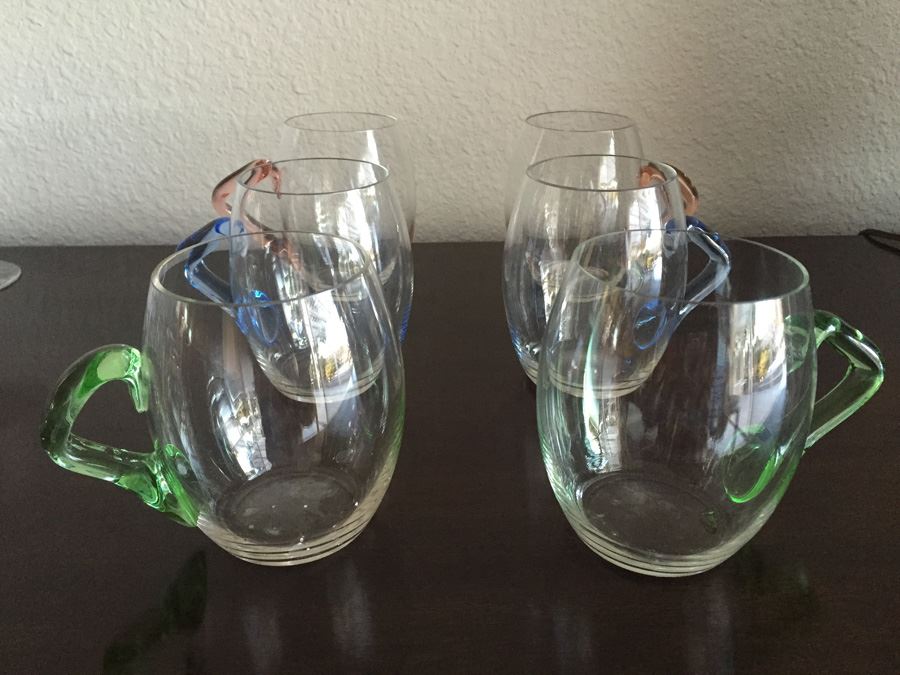 Set Of Six Colored Handle Glasses