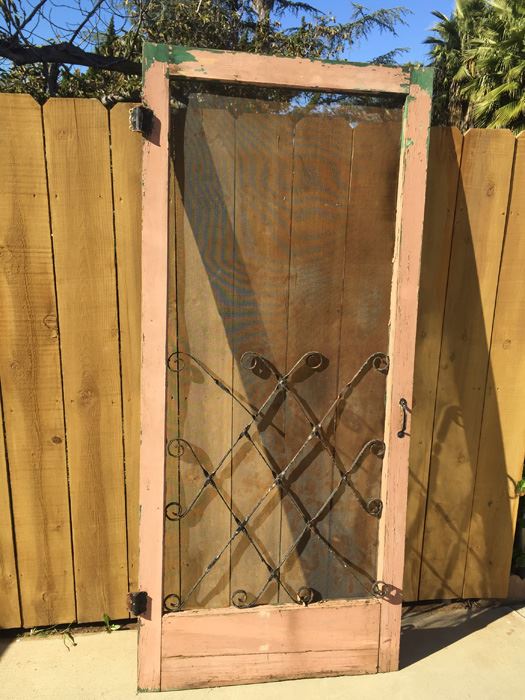 Vintage Shabby Chic Door With Metal Ornamentation