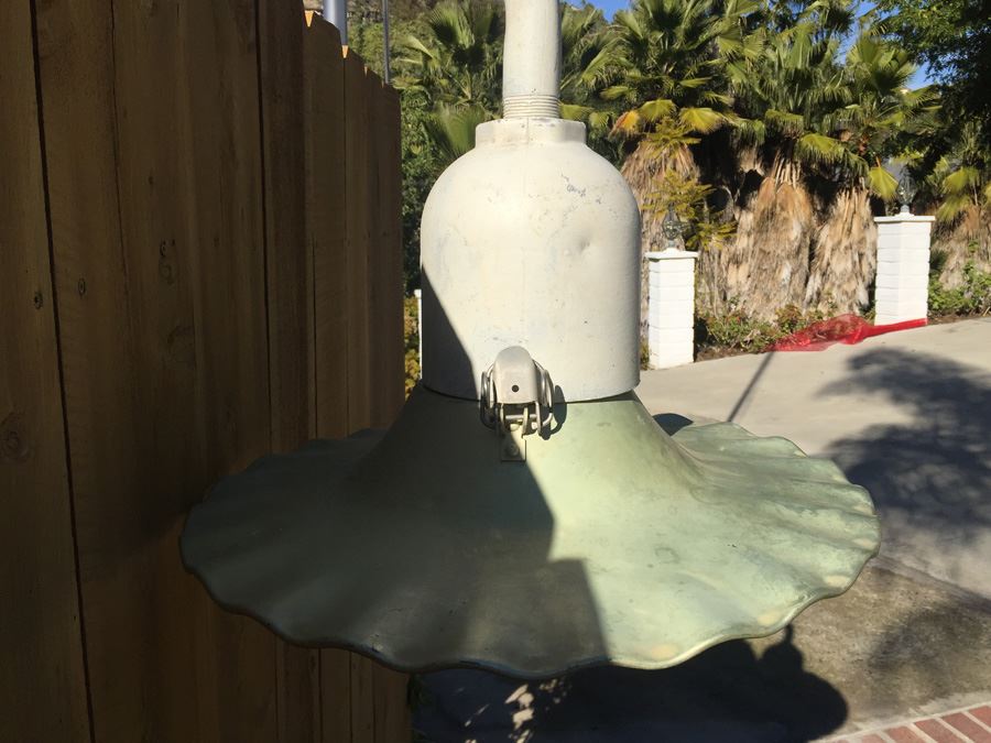 Vintage Outdoor Metal Gas Station Light Fixture With Aluminum Shade [Photo 5]