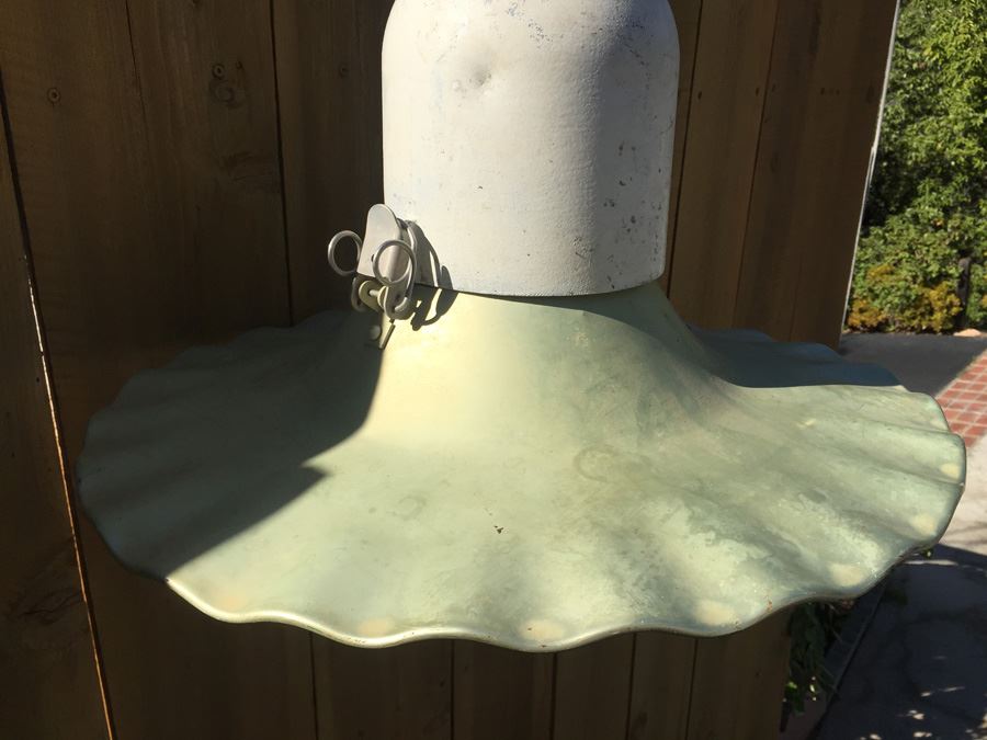 Vintage Outdoor Metal Gas Station Light Fixture With Aluminum Shade [Photo 4]
