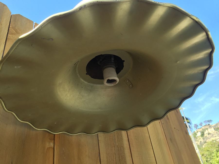 Vintage Outdoor Metal Gas Station Light Fixture With Aluminum Shade [Photo 3]