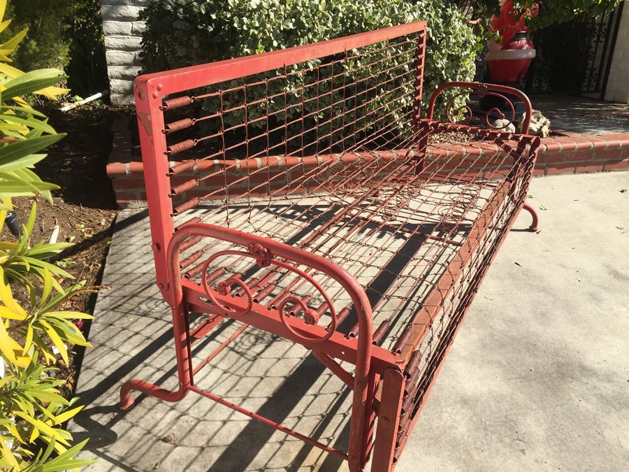 Vintage Red Metal Sofa Missing Cushions Great Patina [Photo 6]