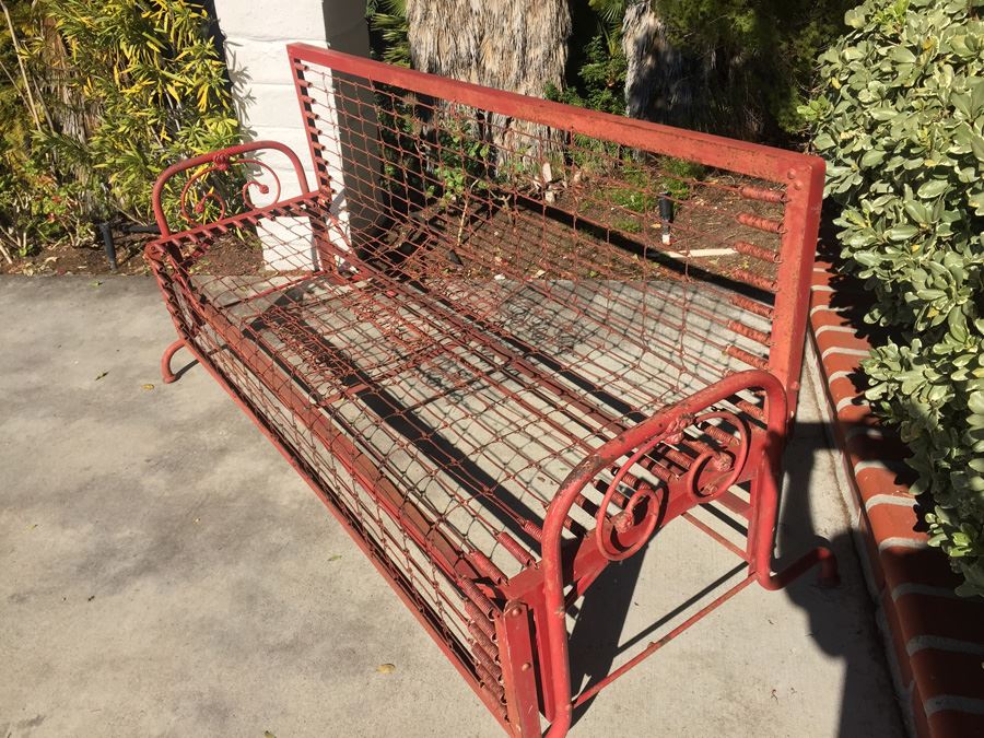 Vintage Red Metal Sofa Missing Cushions Great Patina [Photo 9]