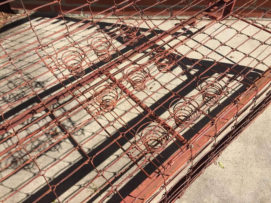 Vintage Red Metal Sofa Missing Cushions Great Patina [Photo 7]