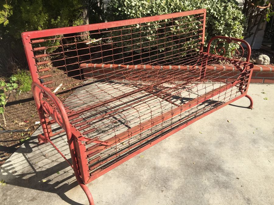 Vintage Red Metal Sofa Missing Cushions Great Patina