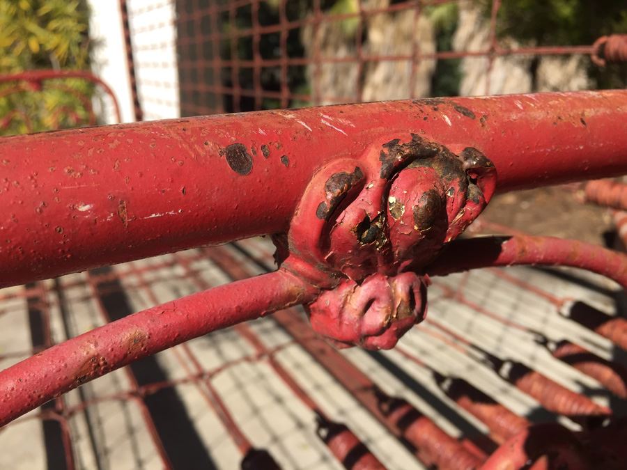 Vintage Red Metal Sofa Missing Cushions Great Patina [Photo 10]