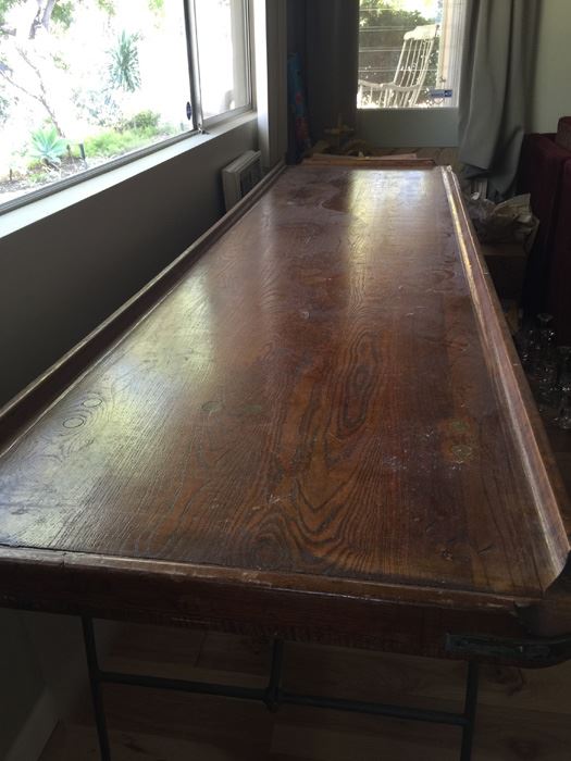 Vintage Wood And Metal Folding Leg Table With Brass Accents - Looks Like A Shuffleboard Table