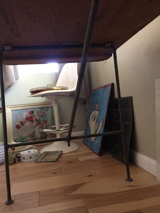 Vintage Wood And Metal Folding Leg Table With Brass Accents - Looks Like A Shuffleboard Table [Photo 12]