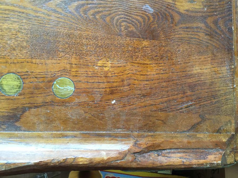 Vintage Wood And Metal Folding Leg Table With Brass Accents - Looks Like A Shuffleboard Table [Photo 6]