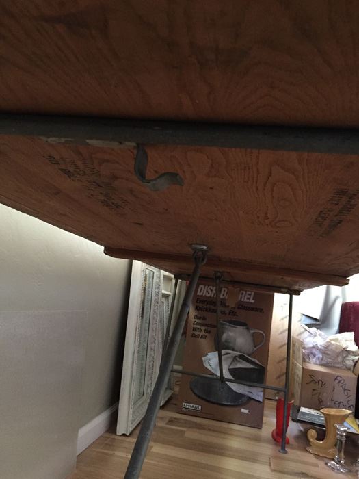 Vintage Wood And Metal Folding Leg Table With Brass Accents - Looks Like A Shuffleboard Table [Photo 14]