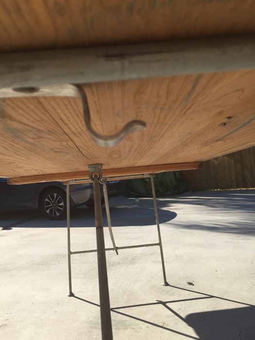 Vintage Wood And Metal Folding Leg Table With Brass Accents - Looks Like A Shuffleboard Table [Photo 6]