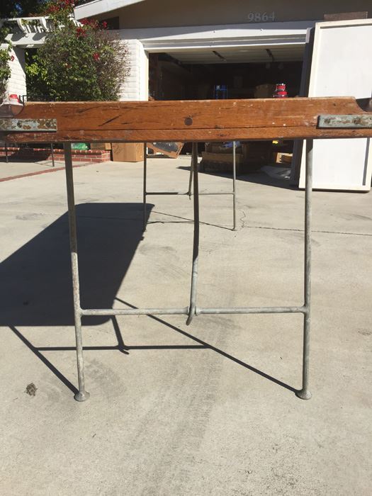 Vintage Wood And Metal Folding Leg Table With Brass Accents - Looks Like A Shuffleboard Table [Photo 2]