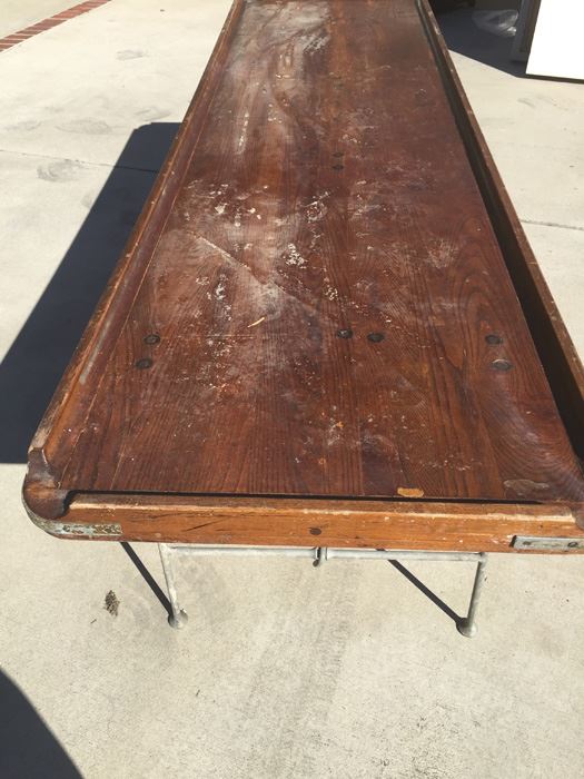 Vintage Wood And Metal Folding Leg Table With Brass Accents Looks