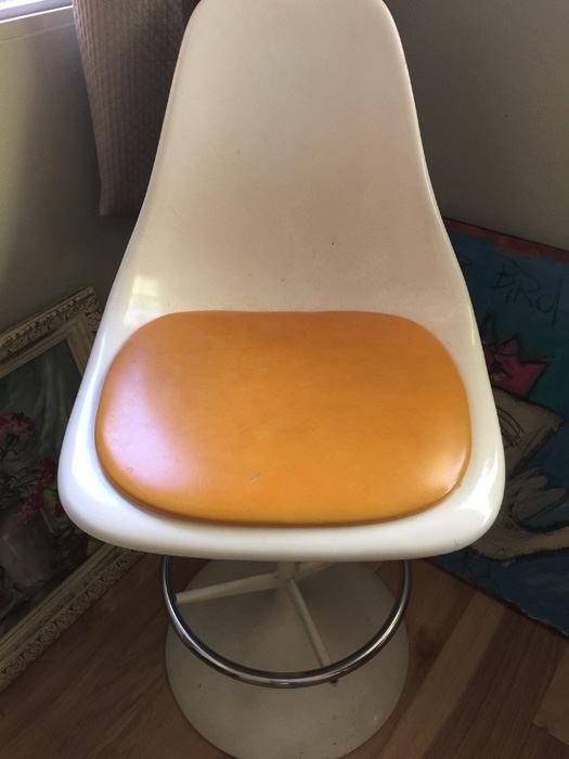 Mid-Century Modern White Bar Stool
