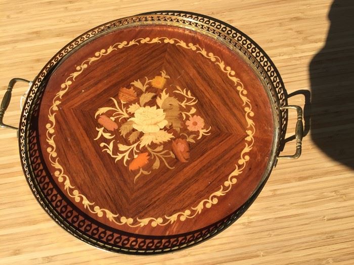 Inlaid Wood Tray Mid-Century [Photo 1]