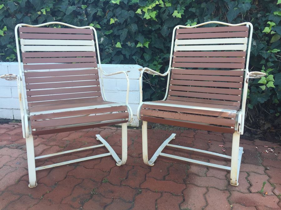Pair Of Wrought Iron Patio Chairs With Side Table
