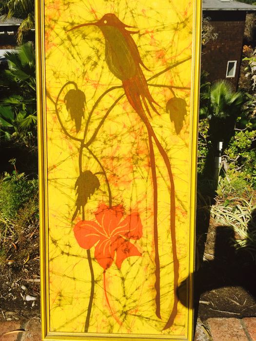 Large Yellow Batik Vintage Artwork Of Bird Framed [Photo 4]